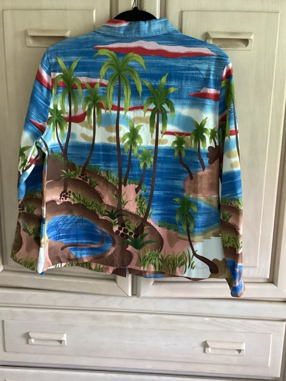 Tropical Palm Print Button-Up Jacket in Blue, Green, Pink Life Style Brand - Picture 3 of 9